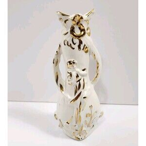 6” Vintage White And Gold 3 D Effect Ceramic Tribal Vase Signed Ne